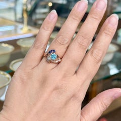 Vintage 1940's Retro Blue Zircon and Lab Grown Sapphire Ring 14k Rose Gold