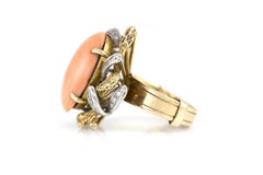 Vintage 1940s Retro Coral and Diamonds Ring