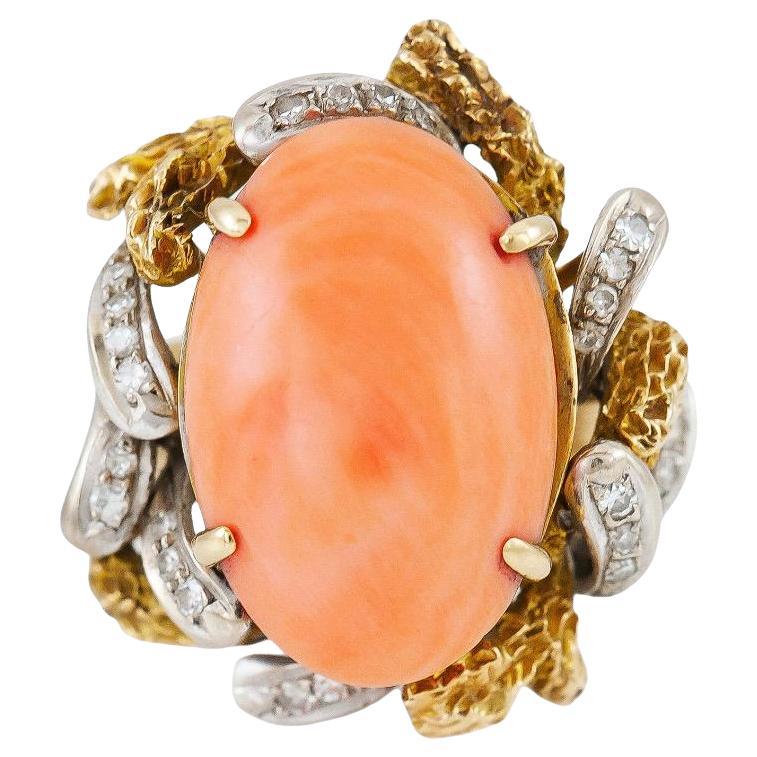Vintage 1940s Retro Coral and Diamonds Ring