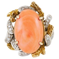 Vintage 1940s Retro Coral and Diamonds Ring