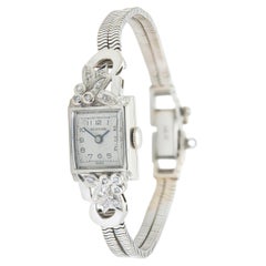 Vintage 1940s Retro Glycine White Gold Watch with Diamonds