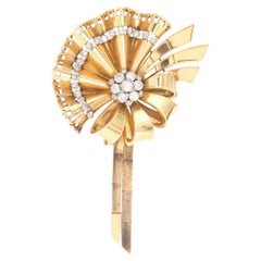 Broche rétro vintage des années 1940 en or et ruban de diamants de 2,50 carats
