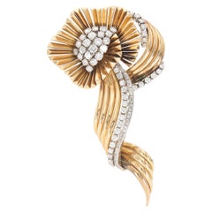 Broche rétro vintage des années 1940 en or et diamants de 6,00 carats