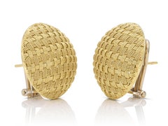 Vintage 1940s Retro Gold Basket Weave Button Earrings