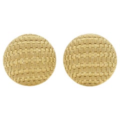 Vintage 1940s Retro Gold Basket Weave Button Earrings