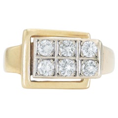 Anello con fibbia in oro retrò vintage anni
40 con diamanti