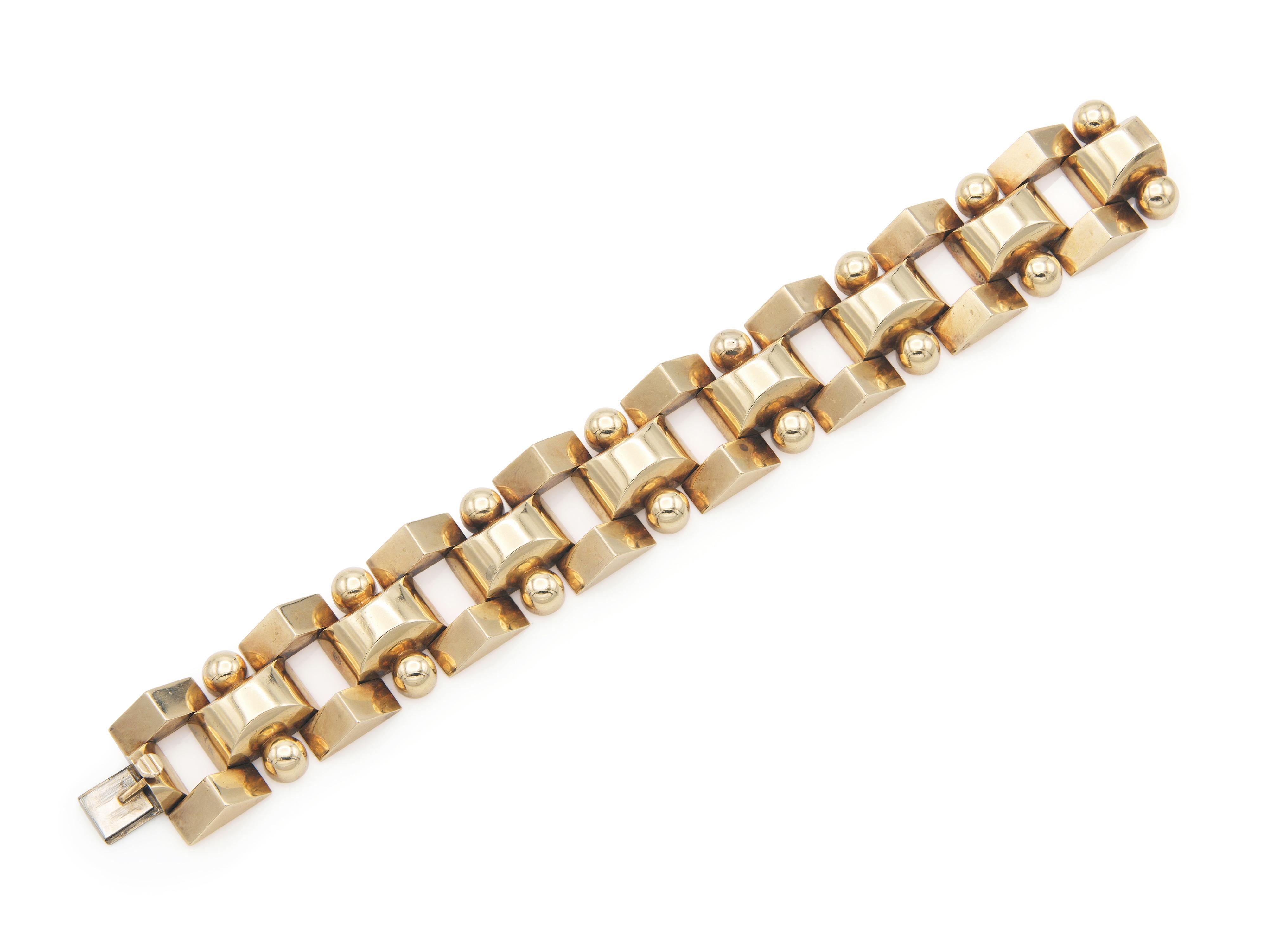 Finely crafted in 14k yellow gold.
Circa 1940s
Size 7 inches