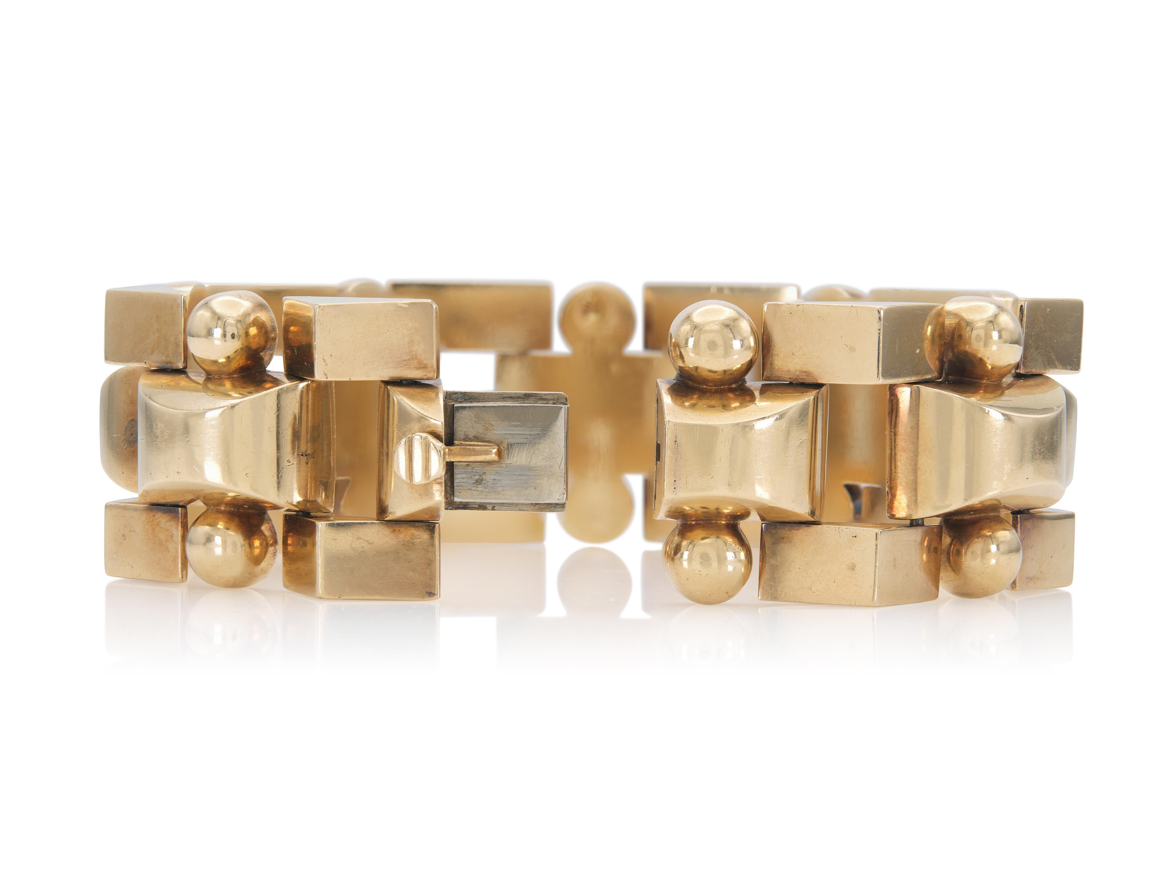 Vintage 1940s Retro Gold Link Bracelet In Good Condition For Sale In New York, NY