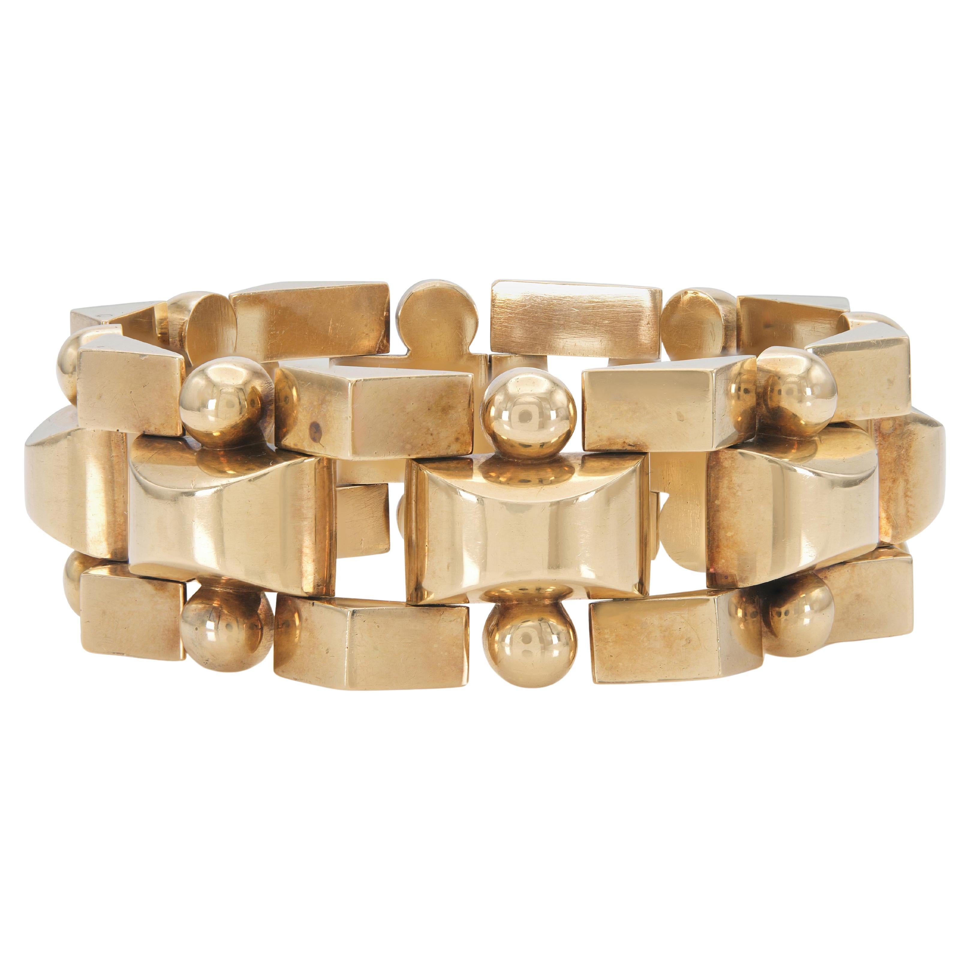 Vintage 1940s Retro Gold Link Bracelet For Sale