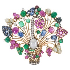 Vintage 1940s Retro Multi-Gem Flower Bouquet Brooch
