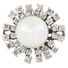 Vintage 1940s Retro Pearl and Diamond Ring