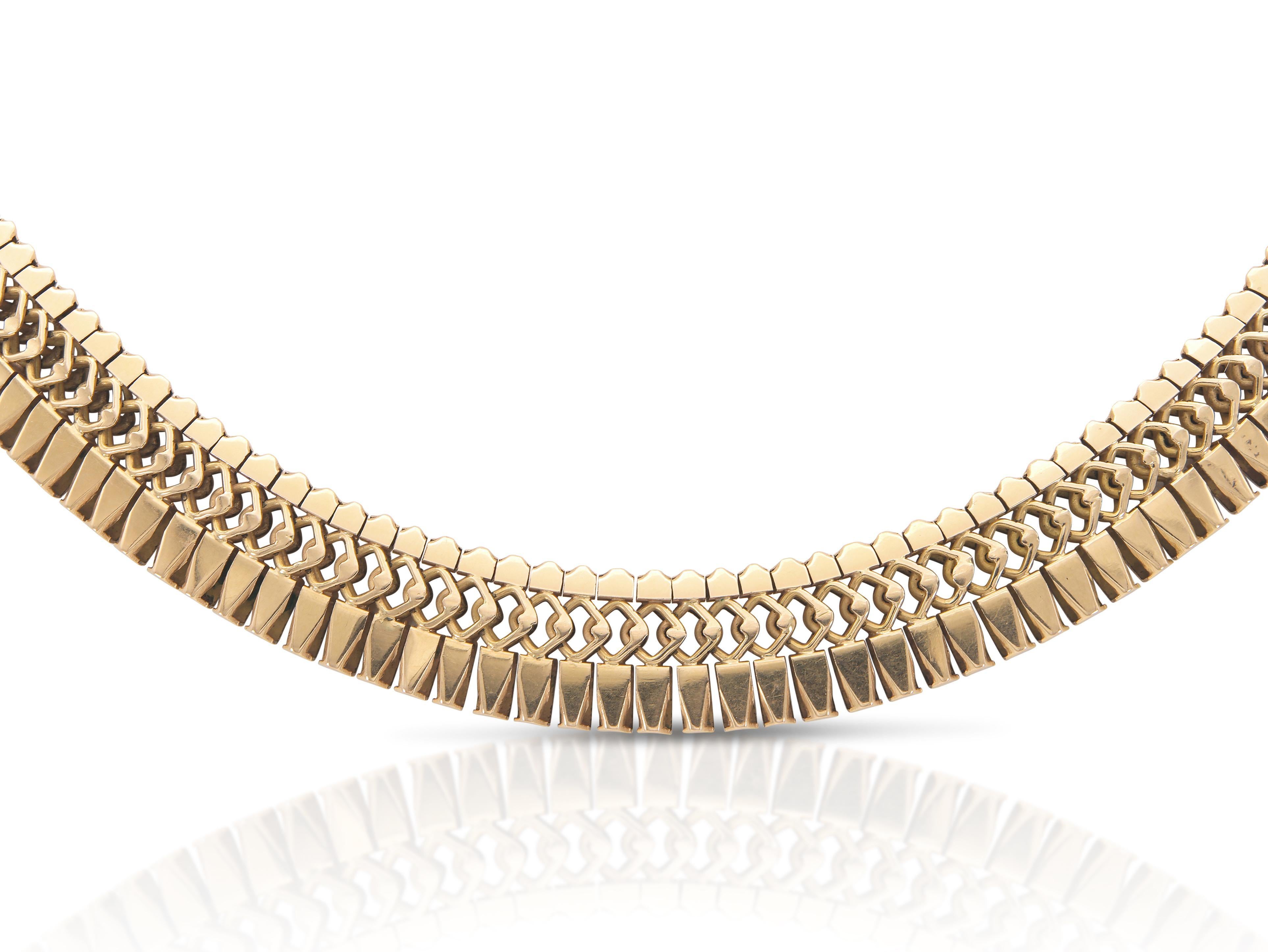 Vintage 1940s Retro Rose Gold Collar Necklace In Good Condition For Sale In New York, NY