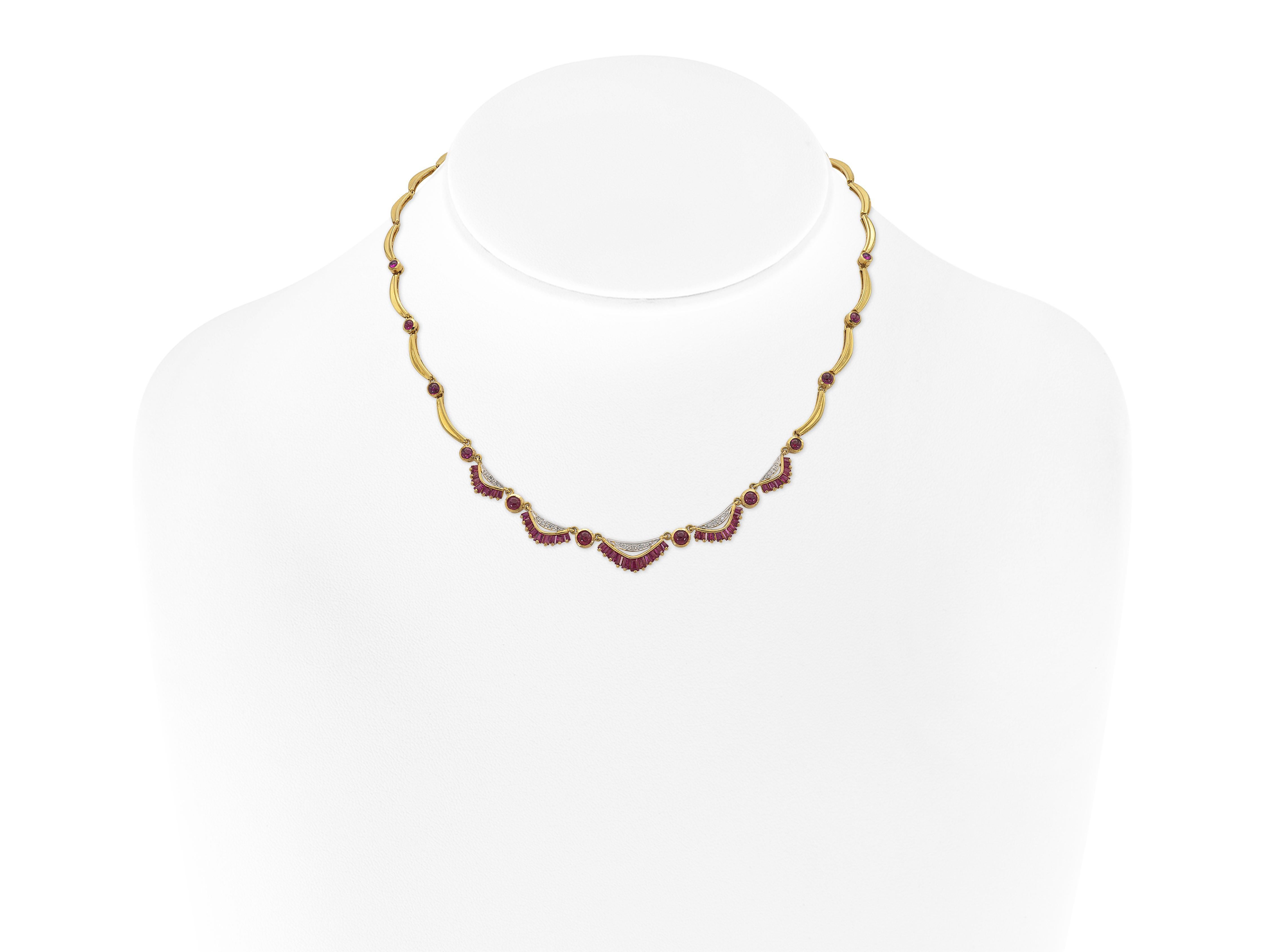 Vintage 1940s Retro Rubin und Diamant Halskette (Gemischter Schliff) im Angebot