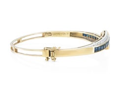 Vintage 1940s Retro Sapphire and Diamond Hinged Bangle Bracelet