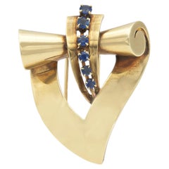 Vintage 1940s Retro Tiffany & Co. Gold and Sapphire Brooch