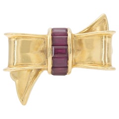 Vintage 1940s Retro Tiffany & Co. Gold Bow Ring with Rubies