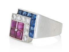 Vintage 1940s Retro Tiffany & Co. Ruby, Sapphire and Diamond Ring