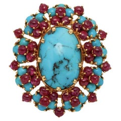 Vintage 1940s Retro Turquoise Broche avec Rubis
