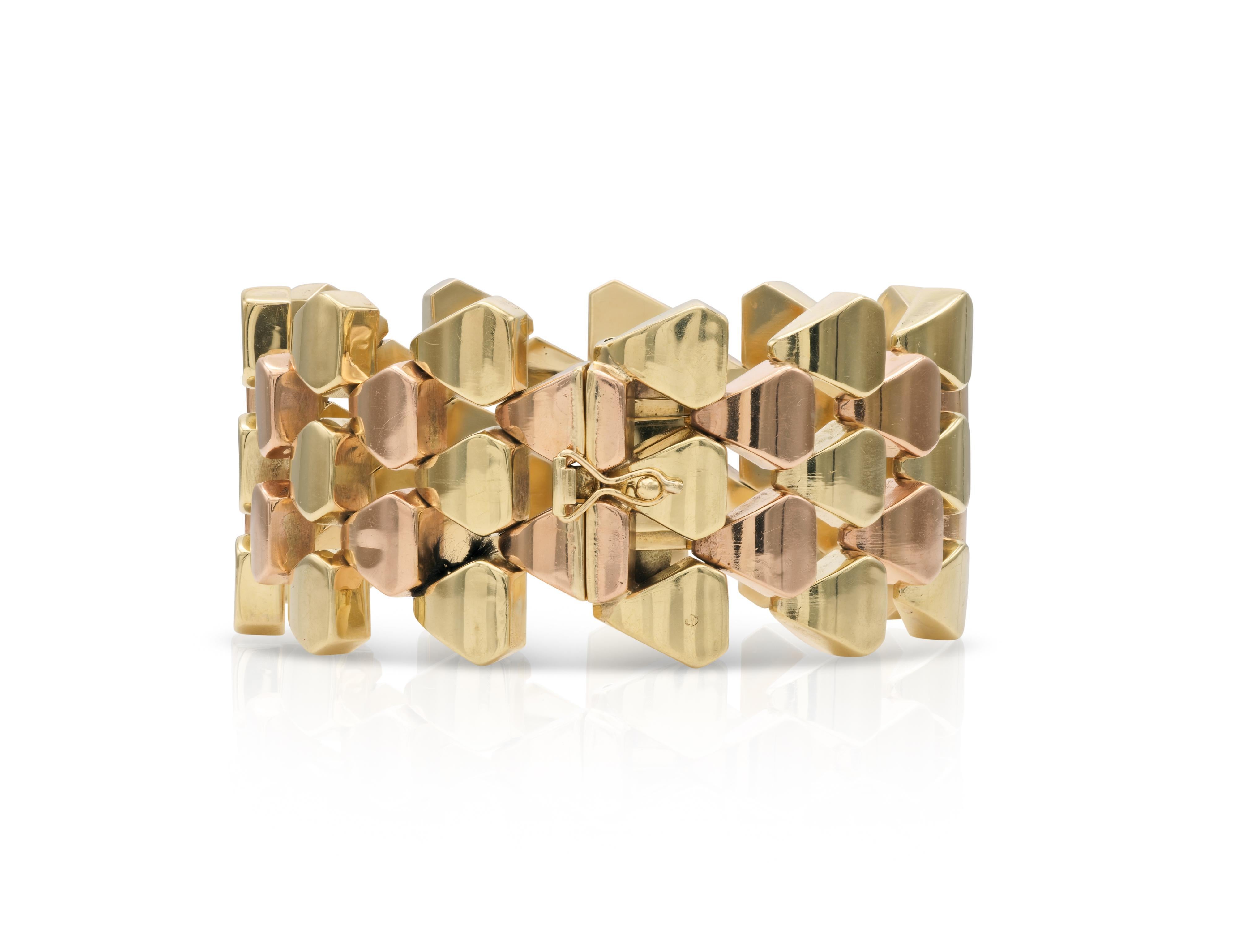 Bracelet en or bicolore Vintage 1940s Retro Bon état - En vente à New York, NY