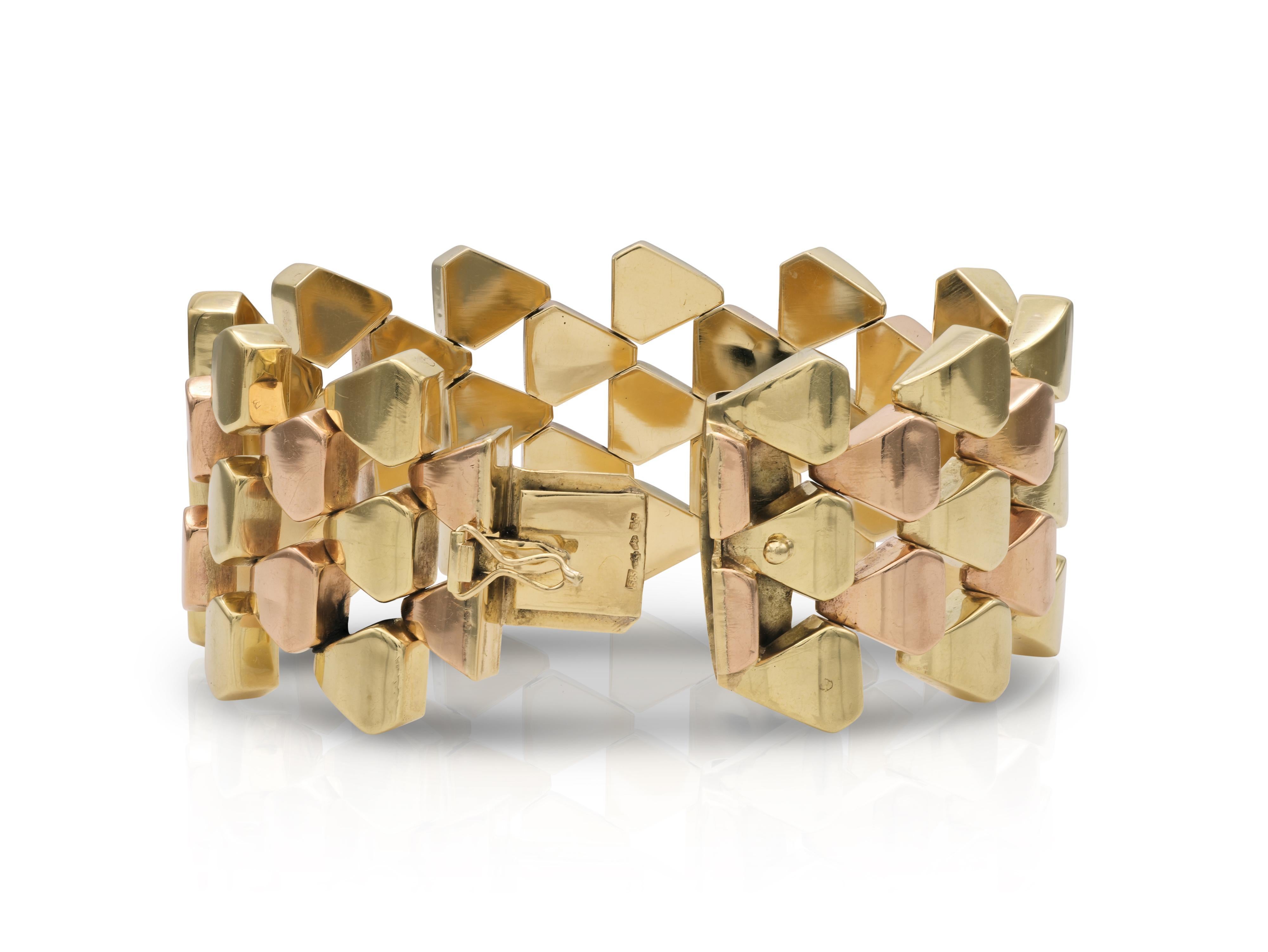 Bracelet en or bicolore Vintage 1940s Retro Pour femmes en vente