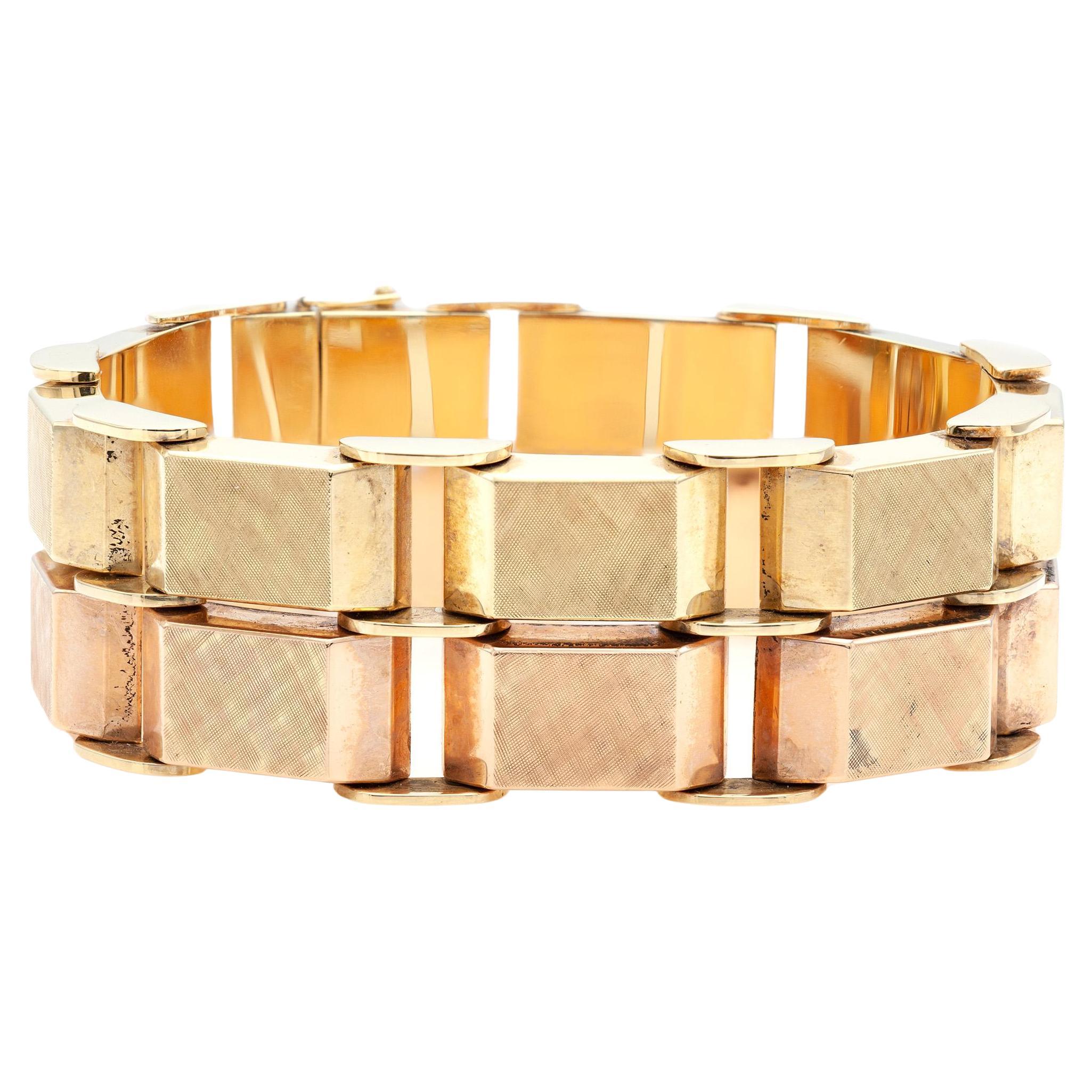 Vintage 1940s Retro Two-Toned Square Link Bracelet