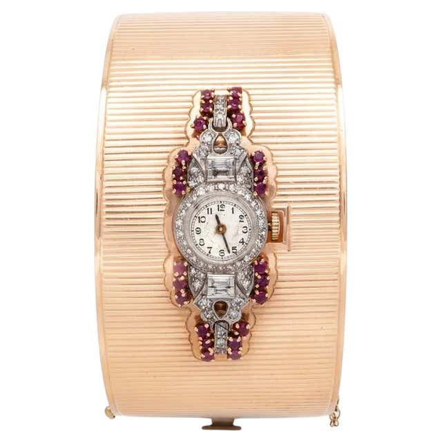 Ruby Stone Watch Vintage Retro Equestrian Theme Ruby and Diamond Ladies Watch For Sale ...