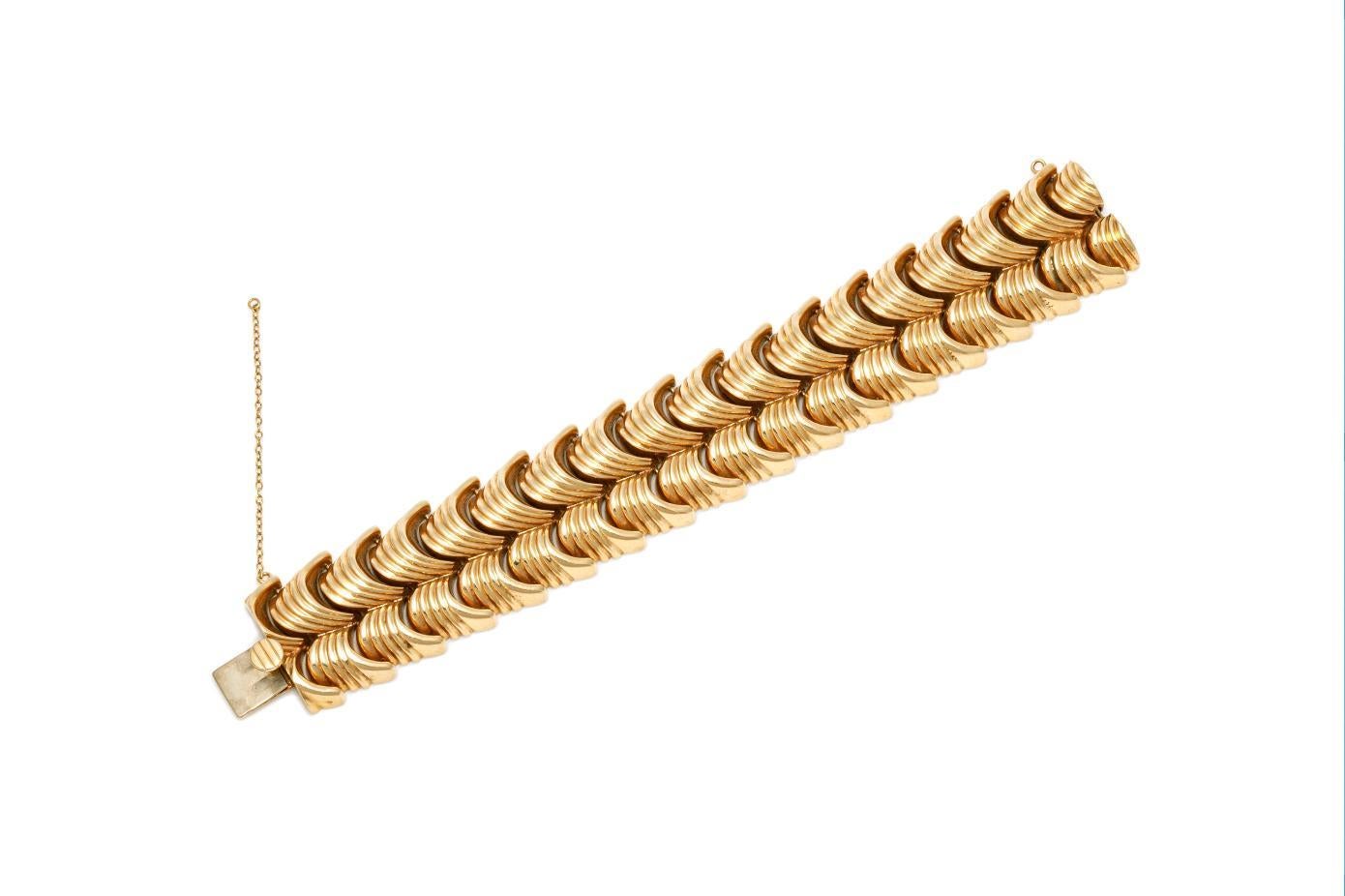 Finely crafted in 14k yellow gold.
Circa 1940s
7 1/2 x 1 1/8 inches