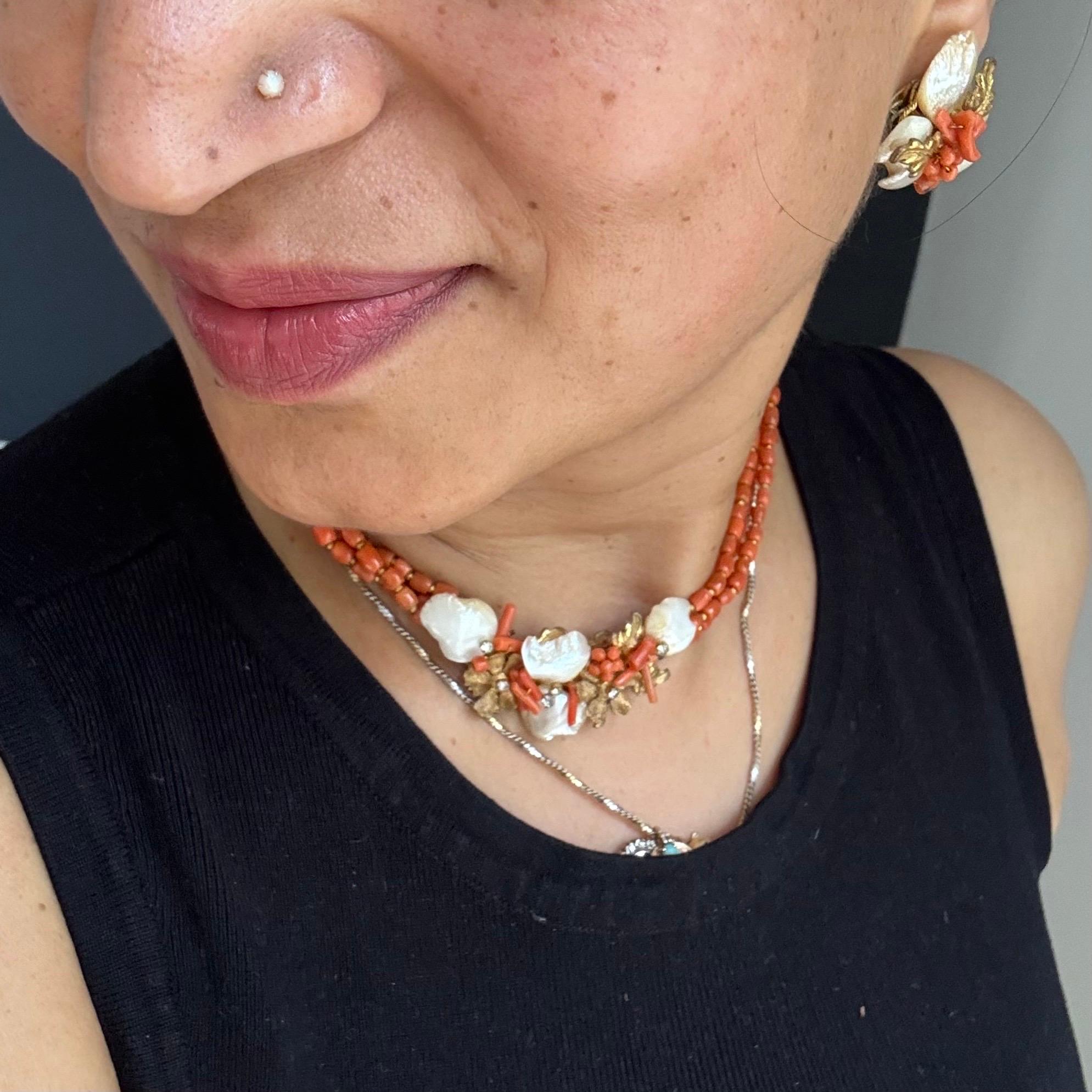 Filigrane Vintage 1940er Robert DeMario Koralle und Perlmutt Filigrane Choker Halskette im Angebot 6