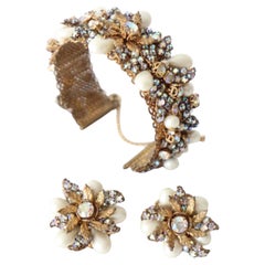 Parure Vintage 1940's Robert DeMario Filigree Rhinestone Demi-Parrure Jewellery Set