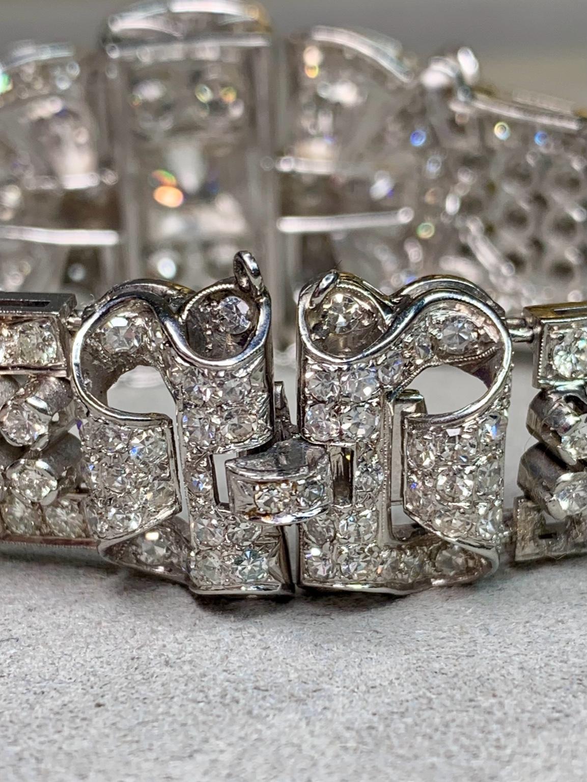 Bracciale da cocktail in platino con diamanti tondi a baguette d'epoca degli anni '40 16,34ctw 7