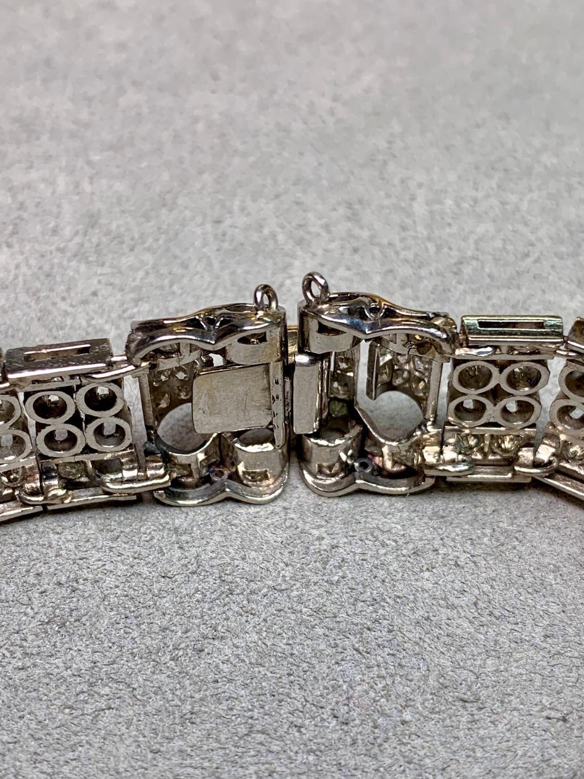 Bracciale da cocktail in platino con diamanti tondi a baguette d'epoca degli anni '40 16,34ctw 7