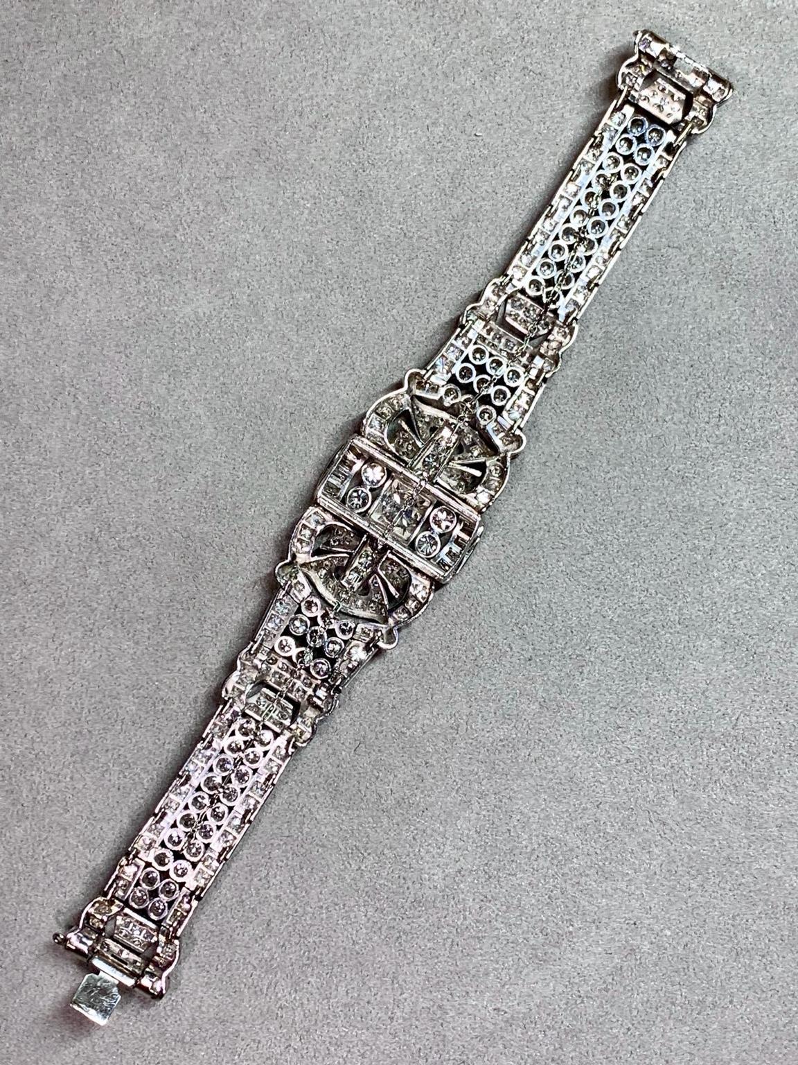 Bracciale da cocktail in platino con diamanti tondi a baguette d'epoca degli anni '40 16,34ctw 7