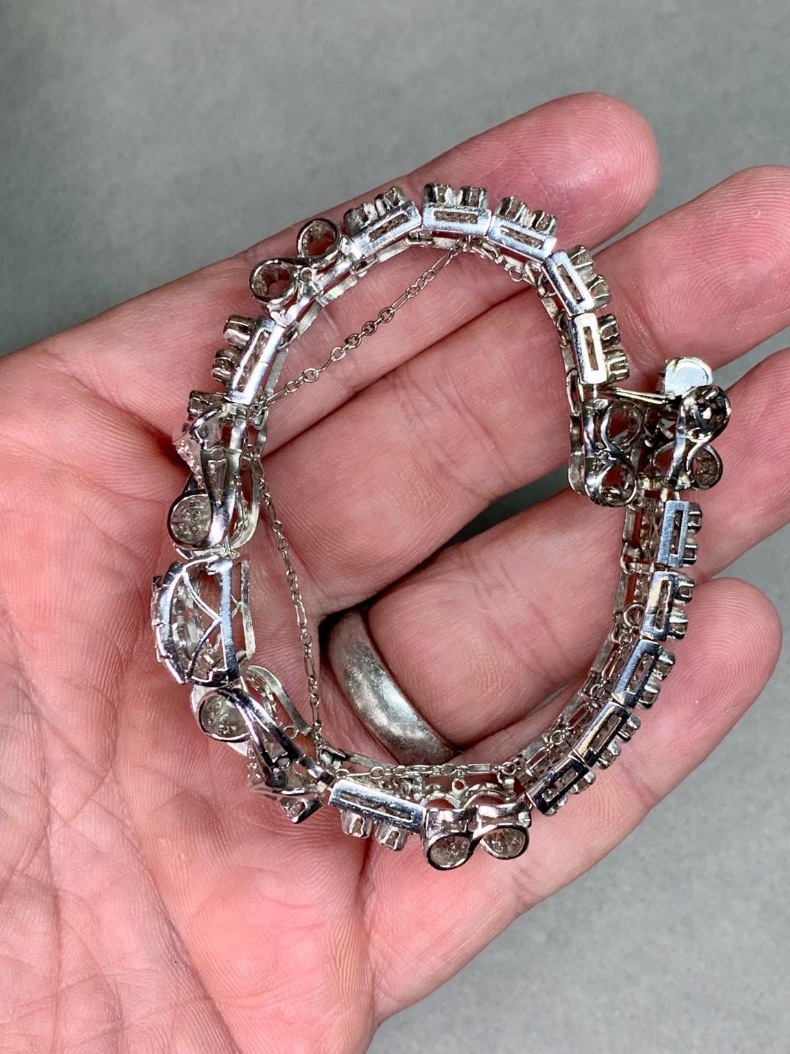 Bracciale da cocktail in platino con diamanti tondi a baguette d'epoca degli anni '40 16,34ctw 7