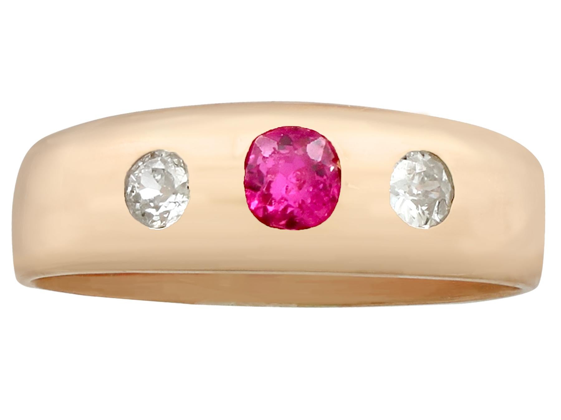 Cushion Cut 1940s Ruby and Diamond Rose Gold Cocktail Ring For Sale