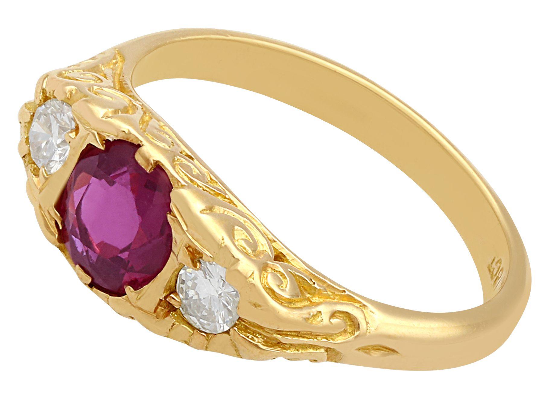 Round Cut Vintage 1940s Ruby and Diamond Yellow Gold Cocktail Ring For Sale