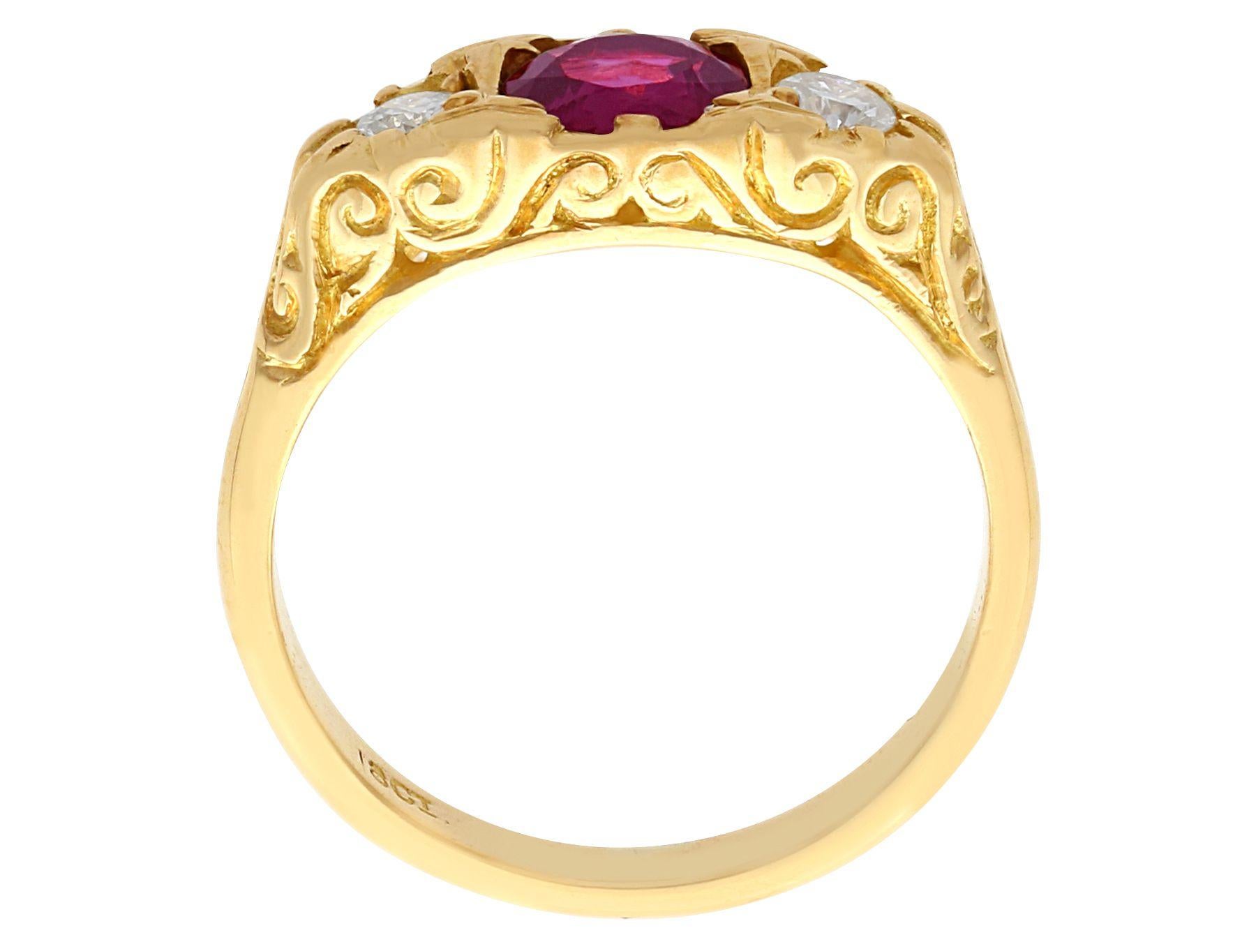 Women's Vintage 1940s Ruby and Diamond Yellow Gold Cocktail Ring For Sale