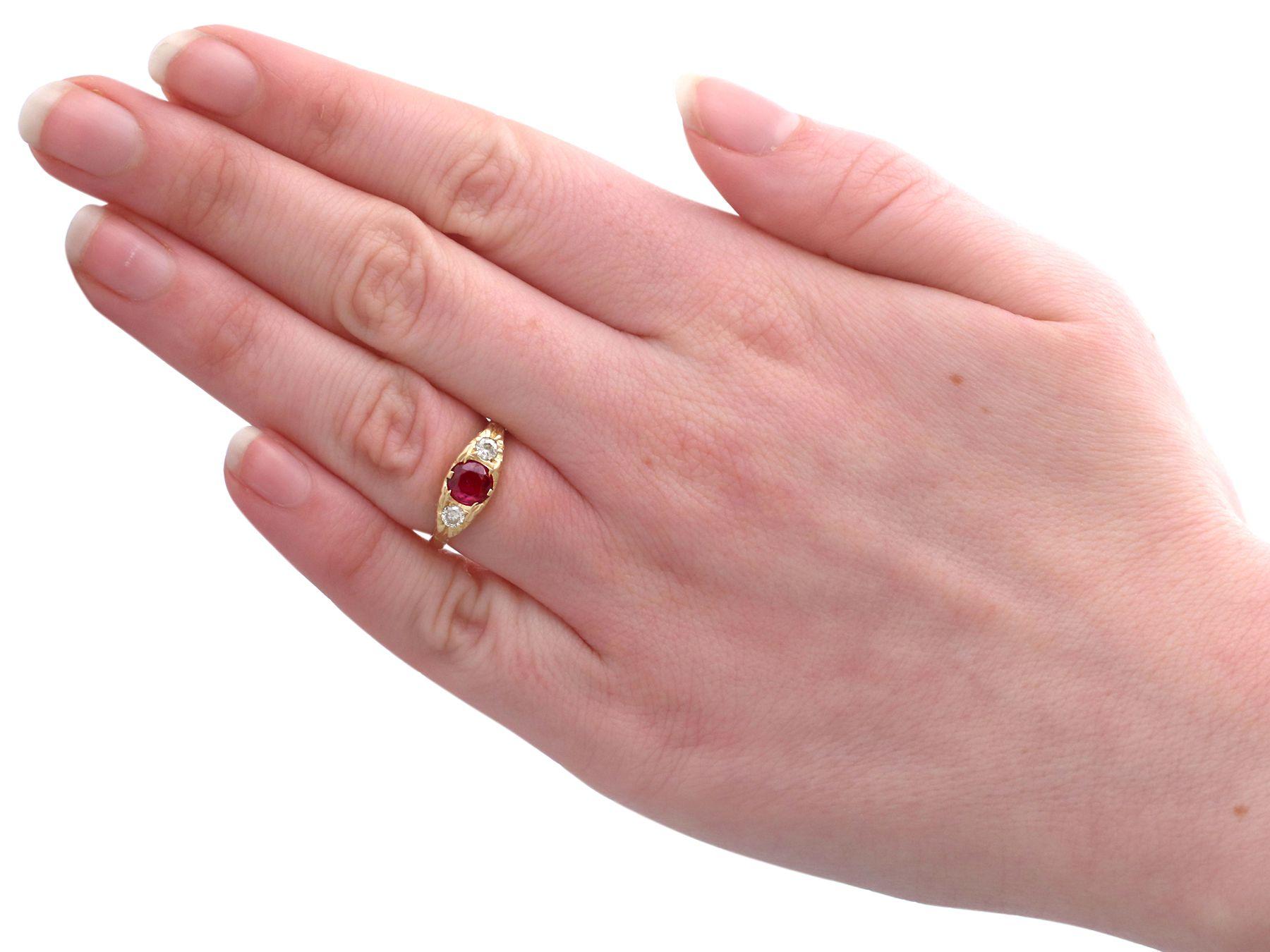Vintage 1940s Ruby and Diamond Yellow Gold Cocktail Ring For Sale 1