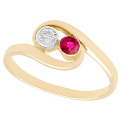 Vintage 1940s Ruby and Diamond Yellow Gold Twist Engagement Ring