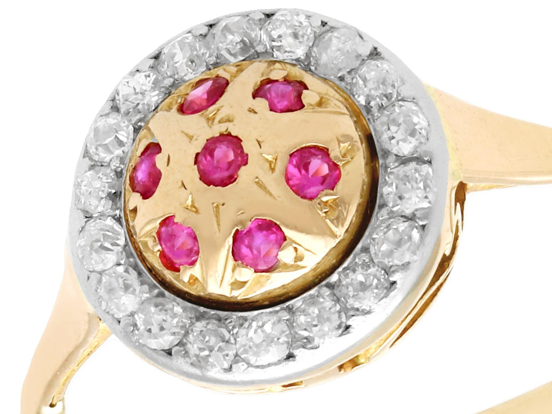 Cocktail-Ring aus Gelbgold mit Rubin und Diamant aus den 1940er Jahren (Retro) im Angebot