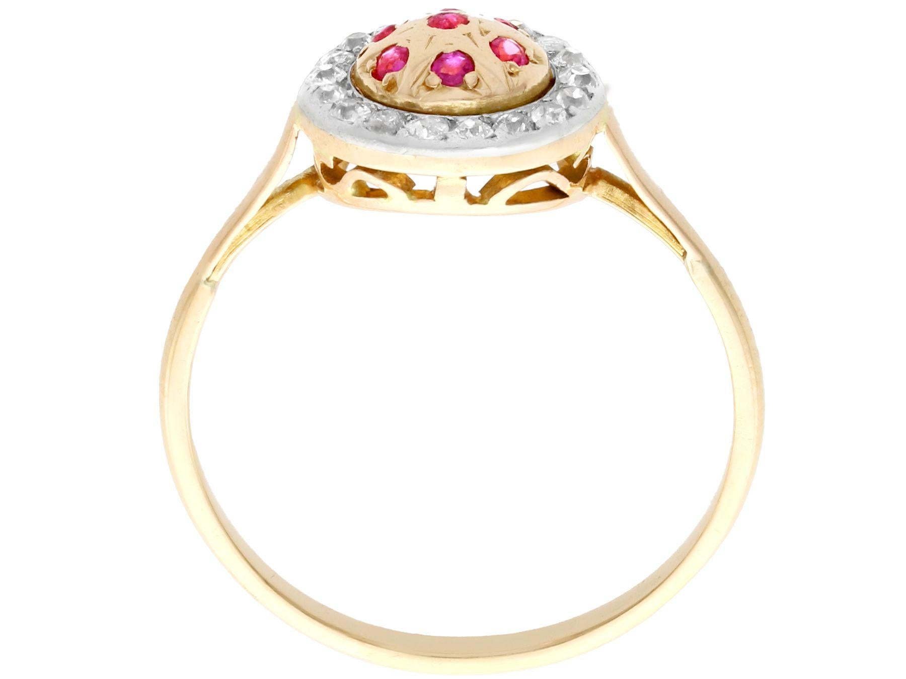 Round Cut Vintage 1940s Ruby Diamond Yellow Gold Cocktail Ring For Sale