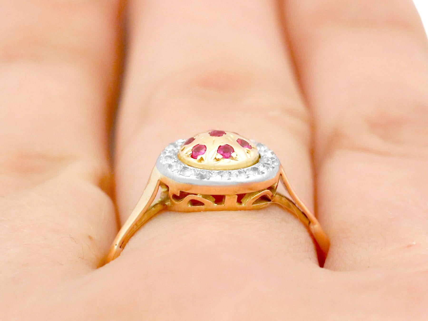 Vintage 1940s Ruby Diamond Yellow Gold Cocktail Ring For Sale 1