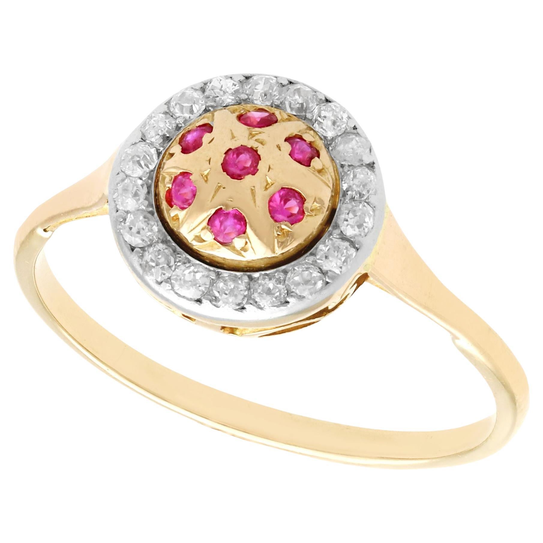Vintage 1940s Ruby Diamond Yellow Gold Cocktail Ring For Sale