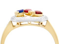 Vintage 1940s Ruby Sapphire Diamond Yellow Gold Cocktail Ring