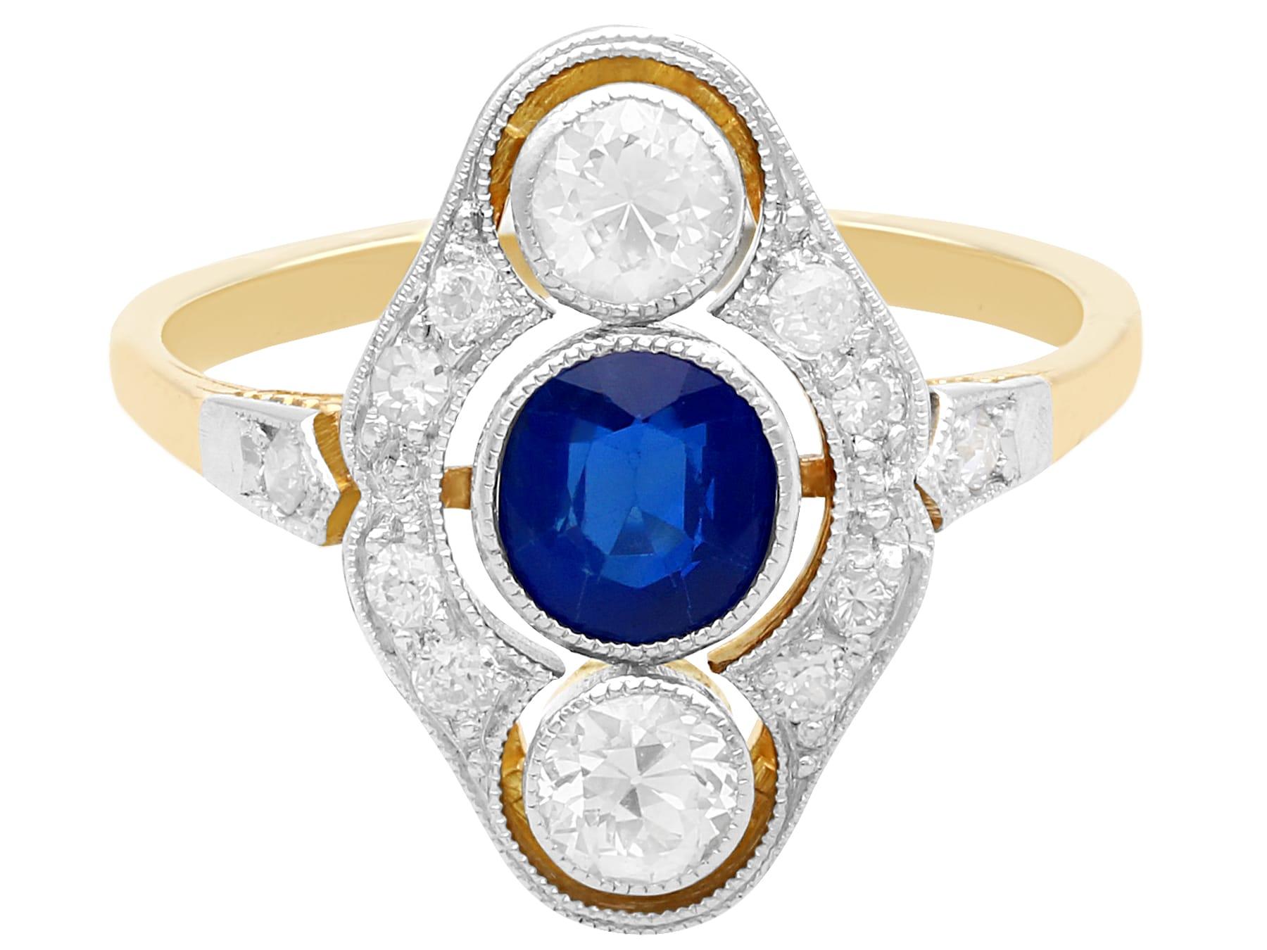 Art Deco Vintage 1940s Sapphire and Diamond Yellow Gold Cocktail Ring For Sale