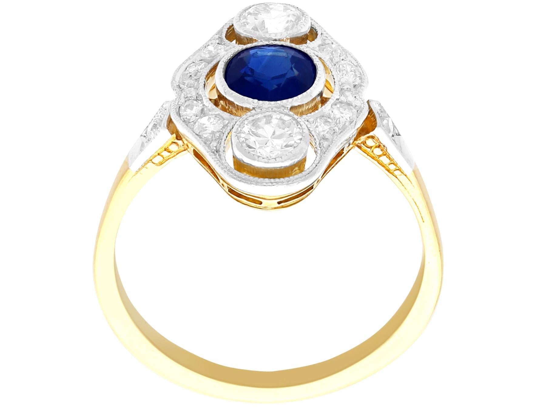 Round Cut Vintage 1940s Sapphire and Diamond Yellow Gold Cocktail Ring For Sale