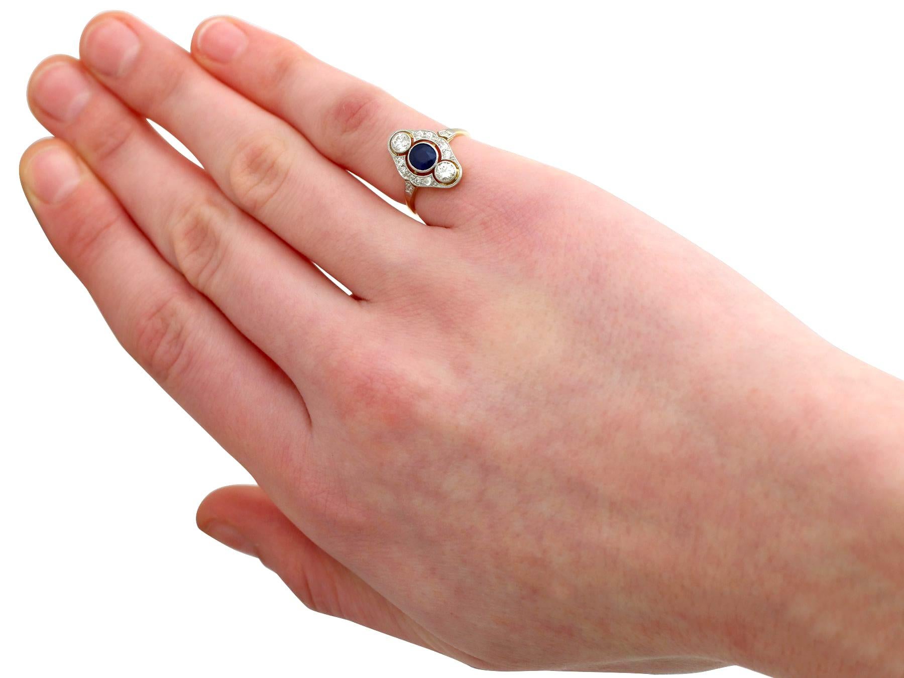 Women's Vintage 1940s Sapphire and Diamond Yellow Gold Cocktail Ring For Sale
