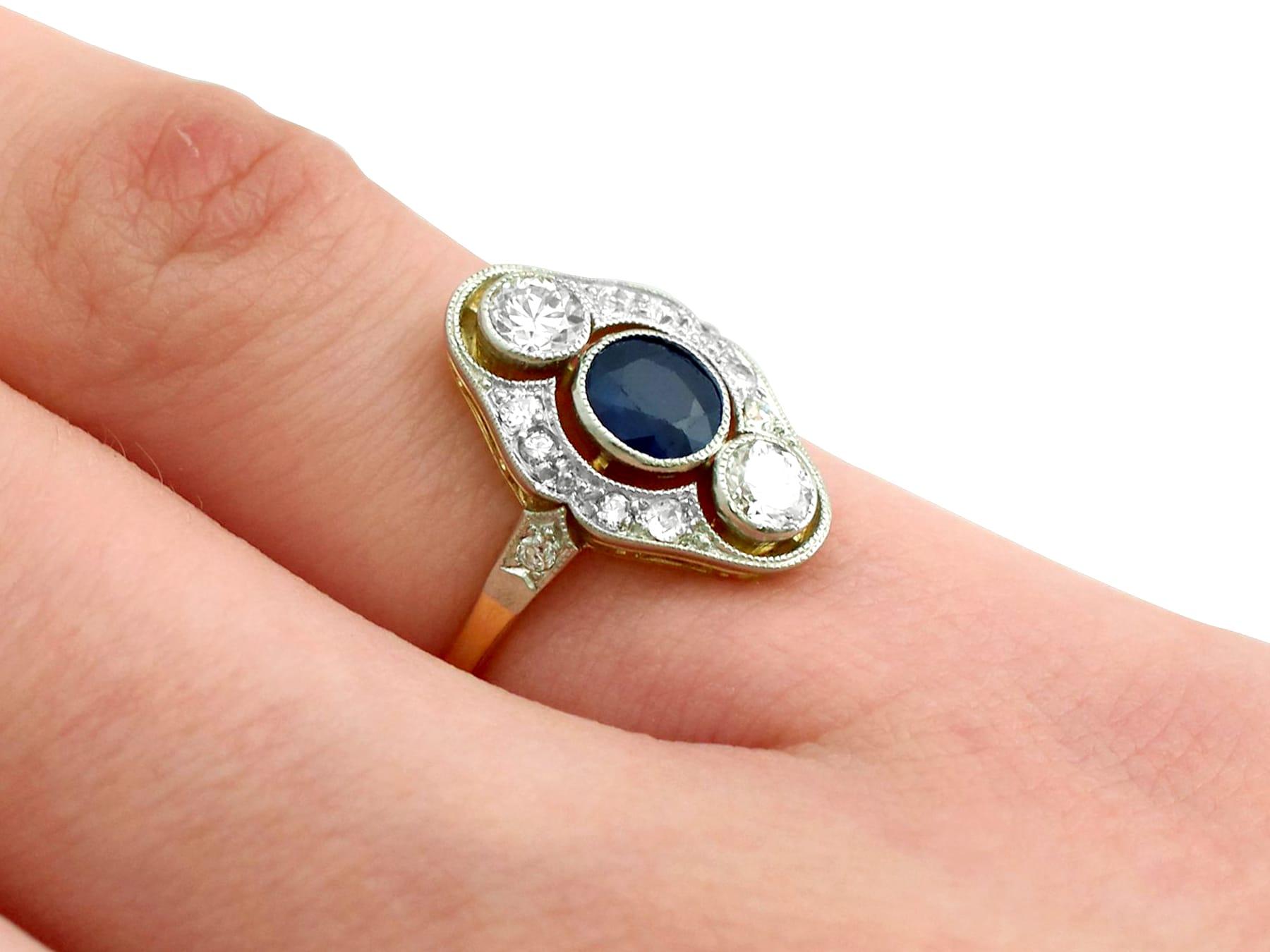 Vintage 1940s Sapphire and Diamond Yellow Gold Cocktail Ring For Sale 1