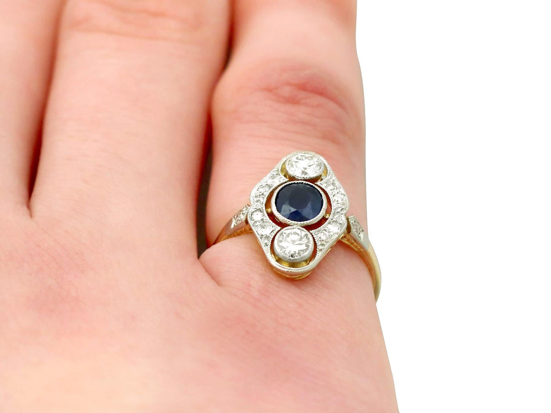Vintage 1940s Sapphire and Diamond Yellow Gold Cocktail Ring For Sale 2