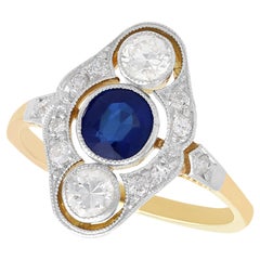 Vintage 1940s Sapphire and Diamond Yellow Gold Cocktail Ring
