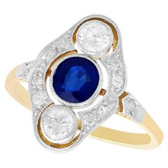 Bague cocktail vintage des années 1940 en or jaune, saphir et diamants